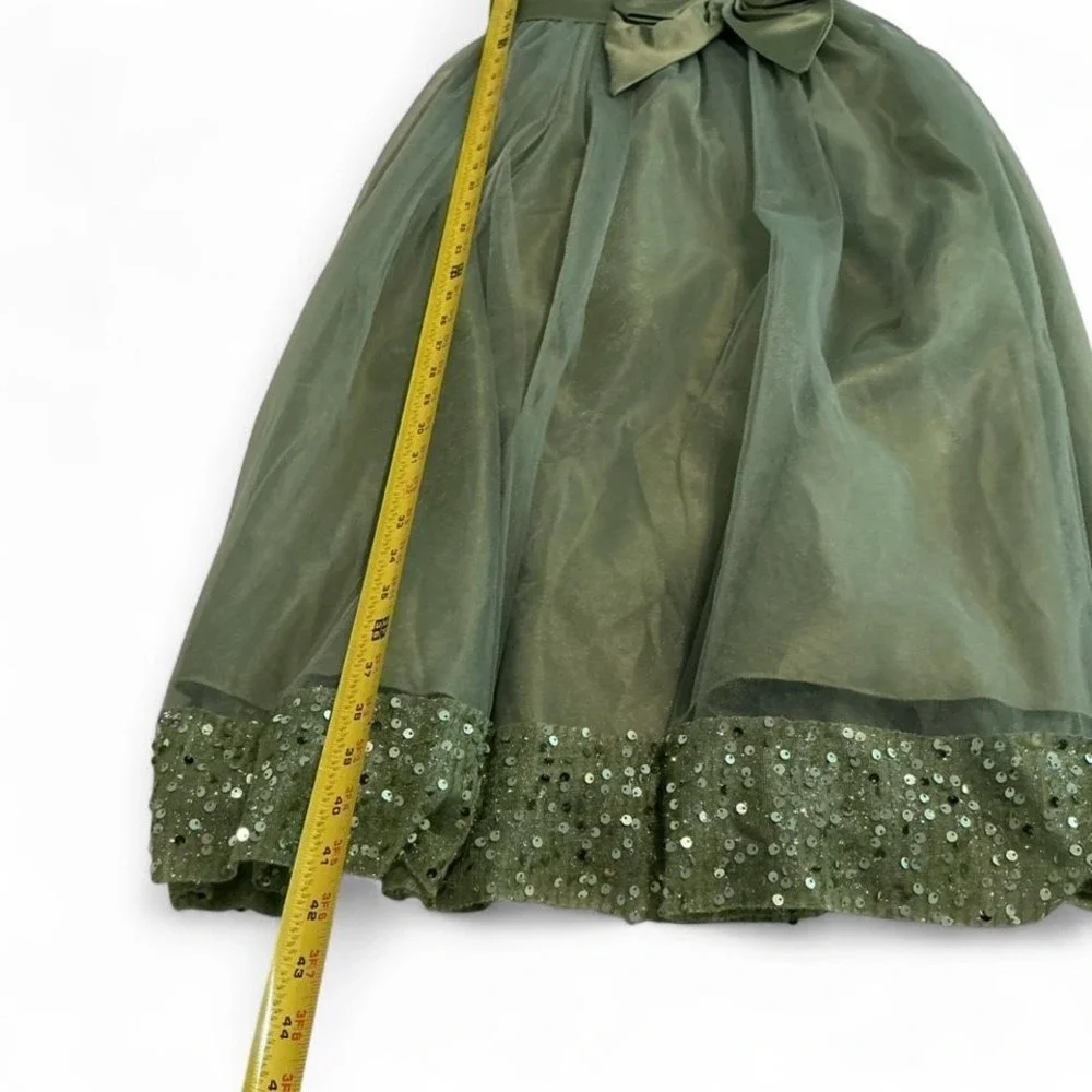 Unbranded Formal Gown Kids 10-12 yrs Sage Green Wedding Sequin Tulle Bow Dress - Picture 6 of 8